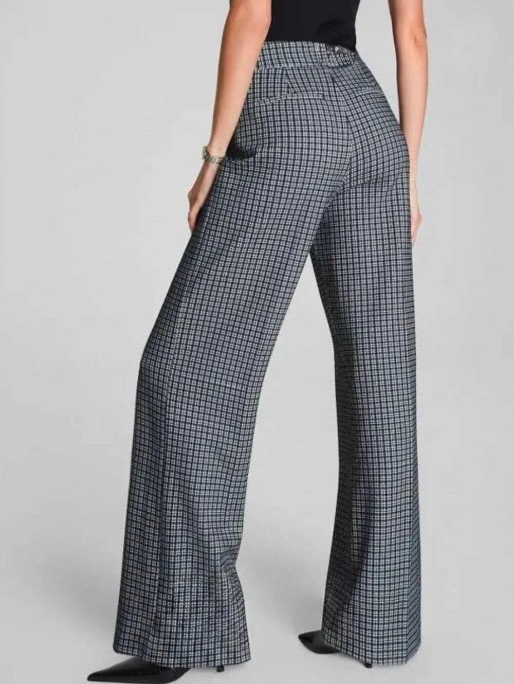 Spanx PerfectFit Ponte Wide Leg Jacquard Pants Women’s XL Black Plaid Stretch